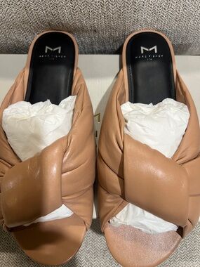 🤎 Marc Fisher Tan (Medium Natural) Knotted Leather Slide Mules- Size (11), NWT 🤎